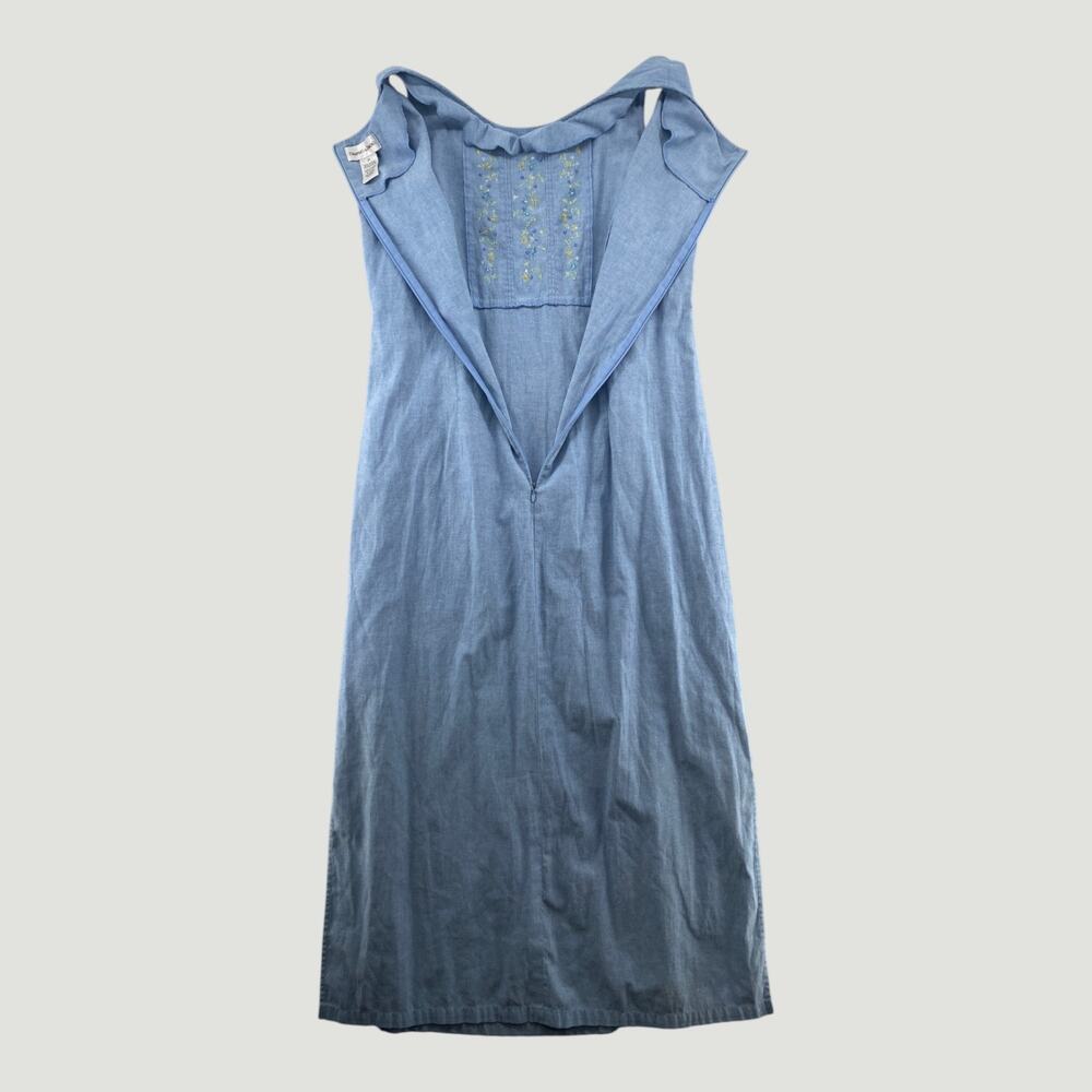 Embroidered Chambray Maxi Dress Cottagecore Prairie Blue Sleeveless Medium - Picture 9 of 9